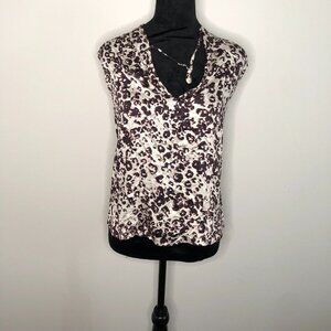 Three Eighty‎ Two Womens Blouse XS Brown Sahara Animal Backless Short Sleeve NWT